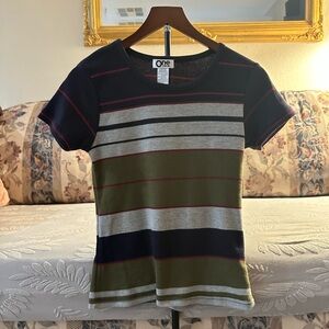 One Step Up Navy and Green Striped shirt